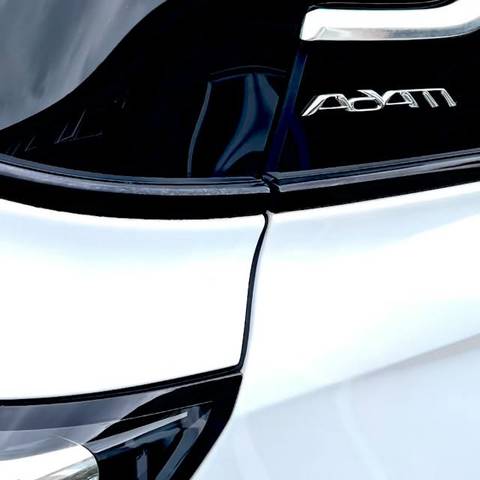 Close up of a freshly polished car panel and badge