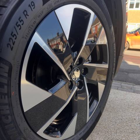 Detailed alloy wheel and Michelin tyre close up
